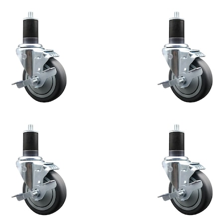 Service Caster 4'' SS Thermoplastic Rubber Swivel 1-5/8'' Expanding Stem Caster Set with Brake, 4PK SCC-SSEX20S414-TPRB-TLB-158-4